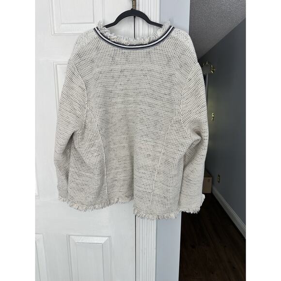 VGUC NIC+ZOE Plus Ribbon Trim Fringe Jacket Cream Navy Waffle size 3X READ - Picture 5 of 14